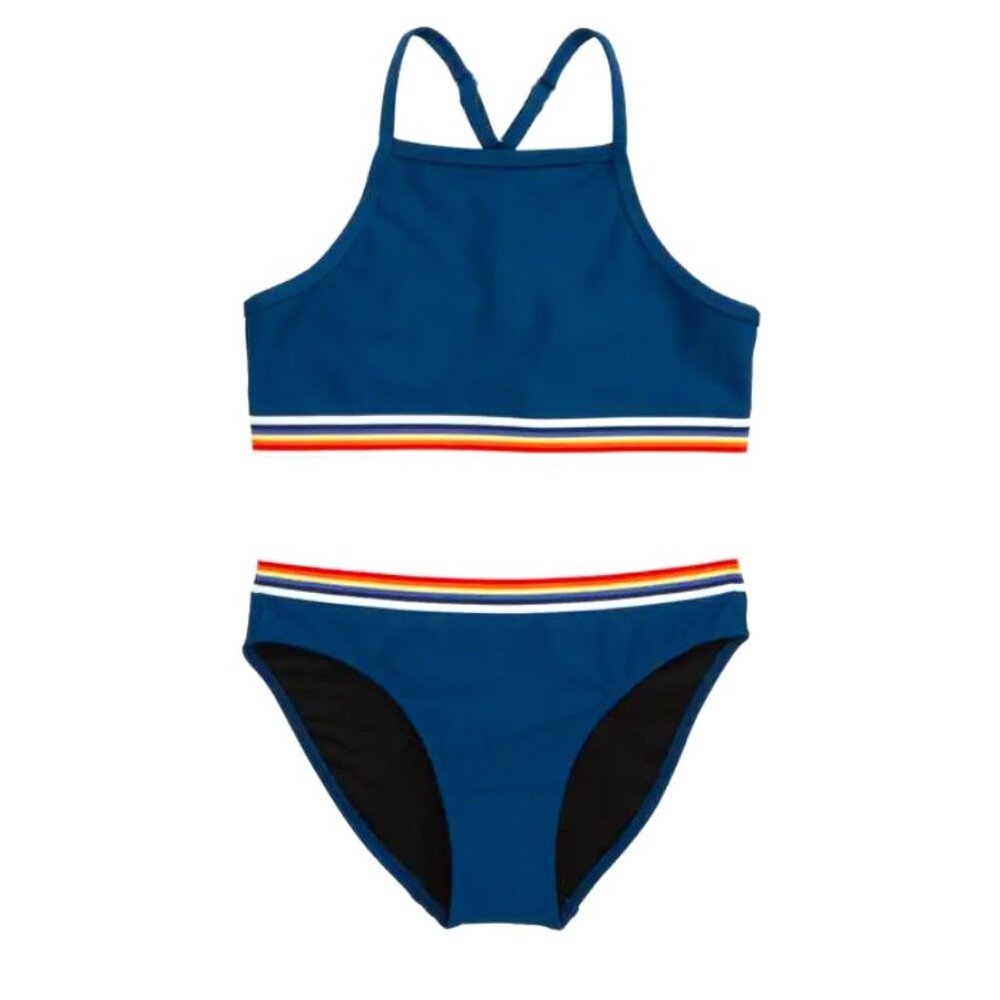 Zella Girl (Nordstrom Brand) Pop Trim Two-Piece 'Blue Poseidon' Swimsuit